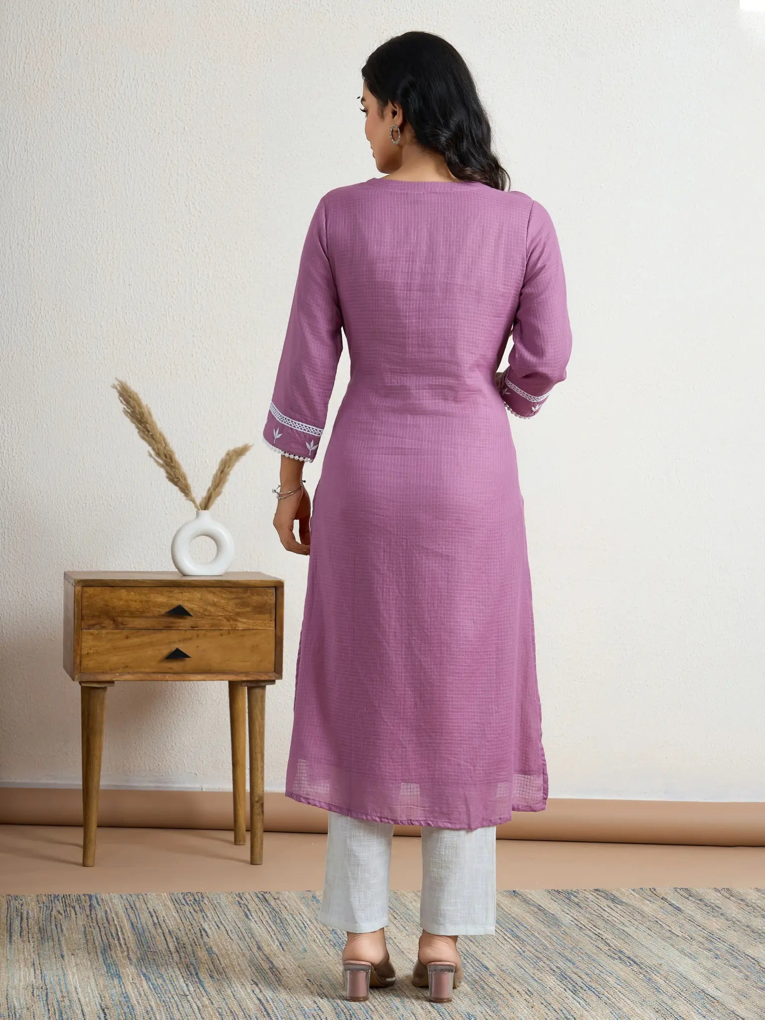 Purple lace yoke kurta