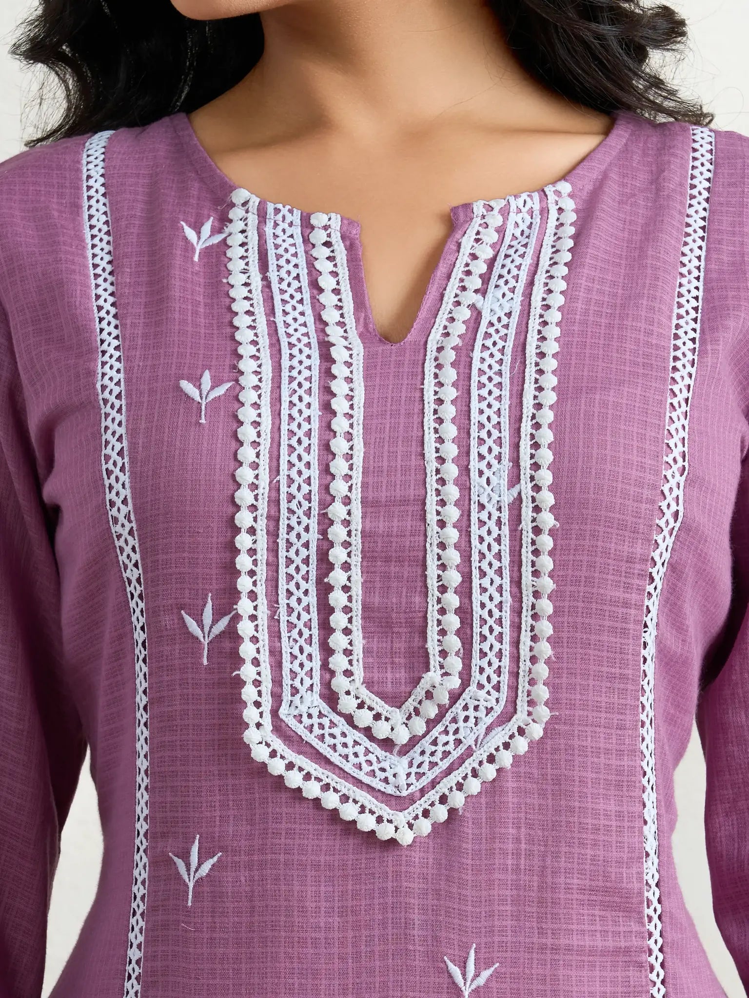 Purple lace yoke kurta