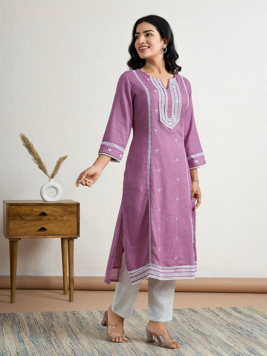 Purple lace yoke kurta