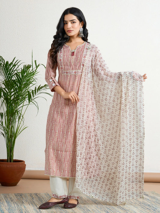 Rust Yoke embroidered suit set