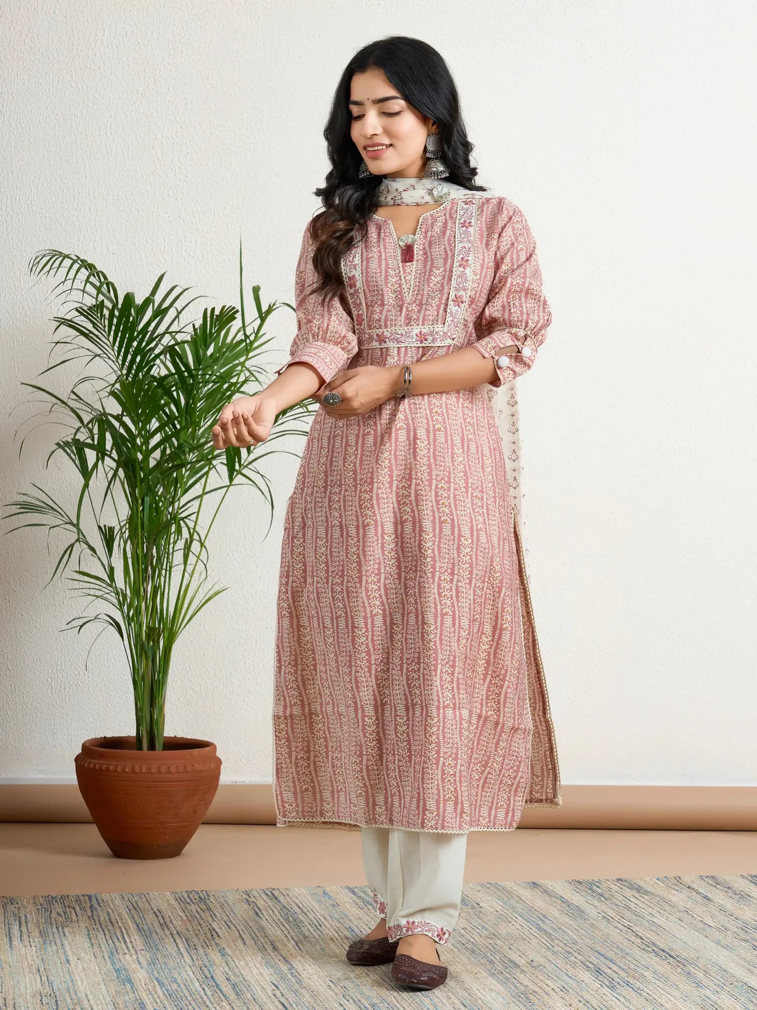 Rust Yoke embroidered suit set