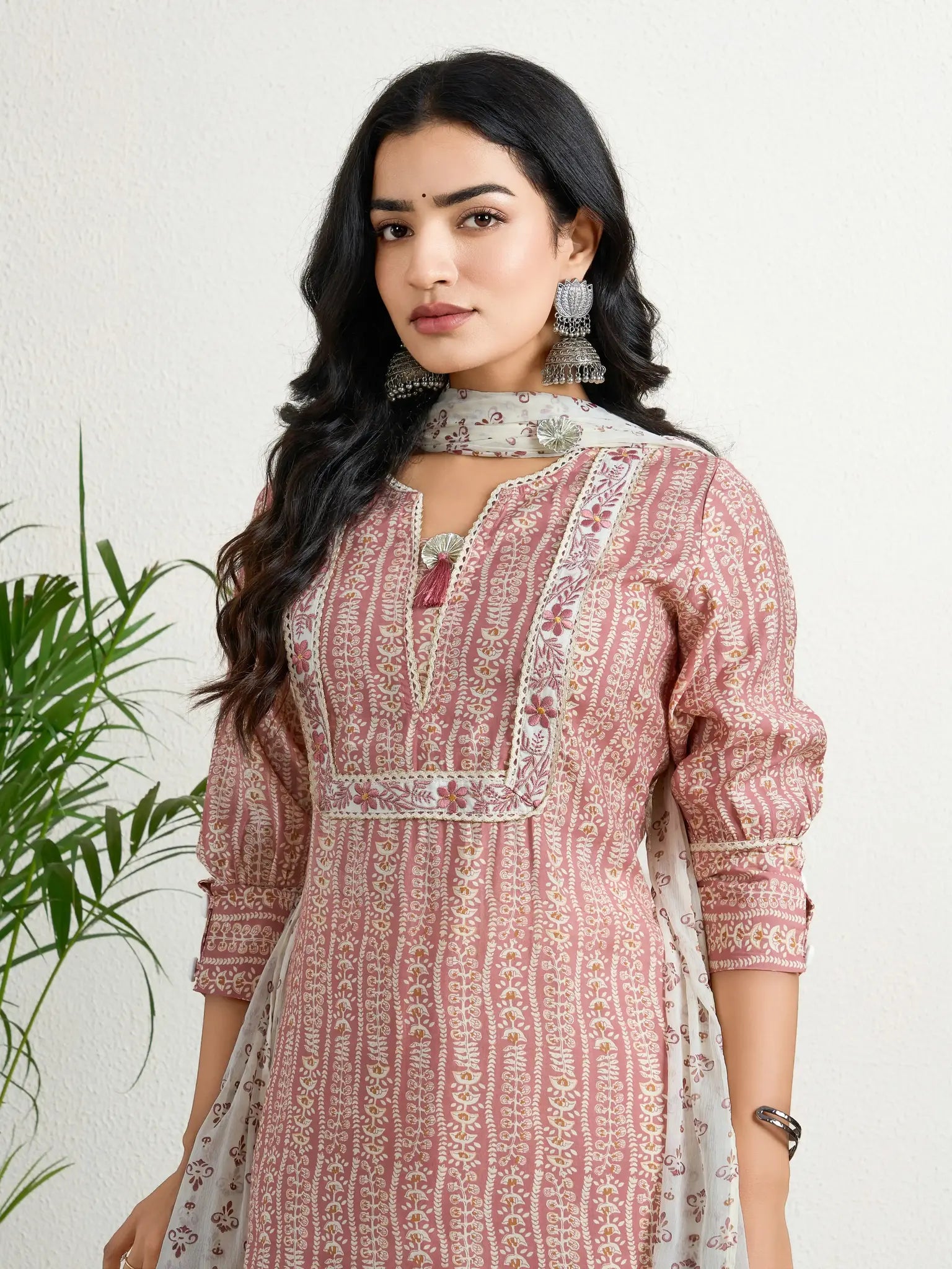 Rust Yoke embroidered suit set