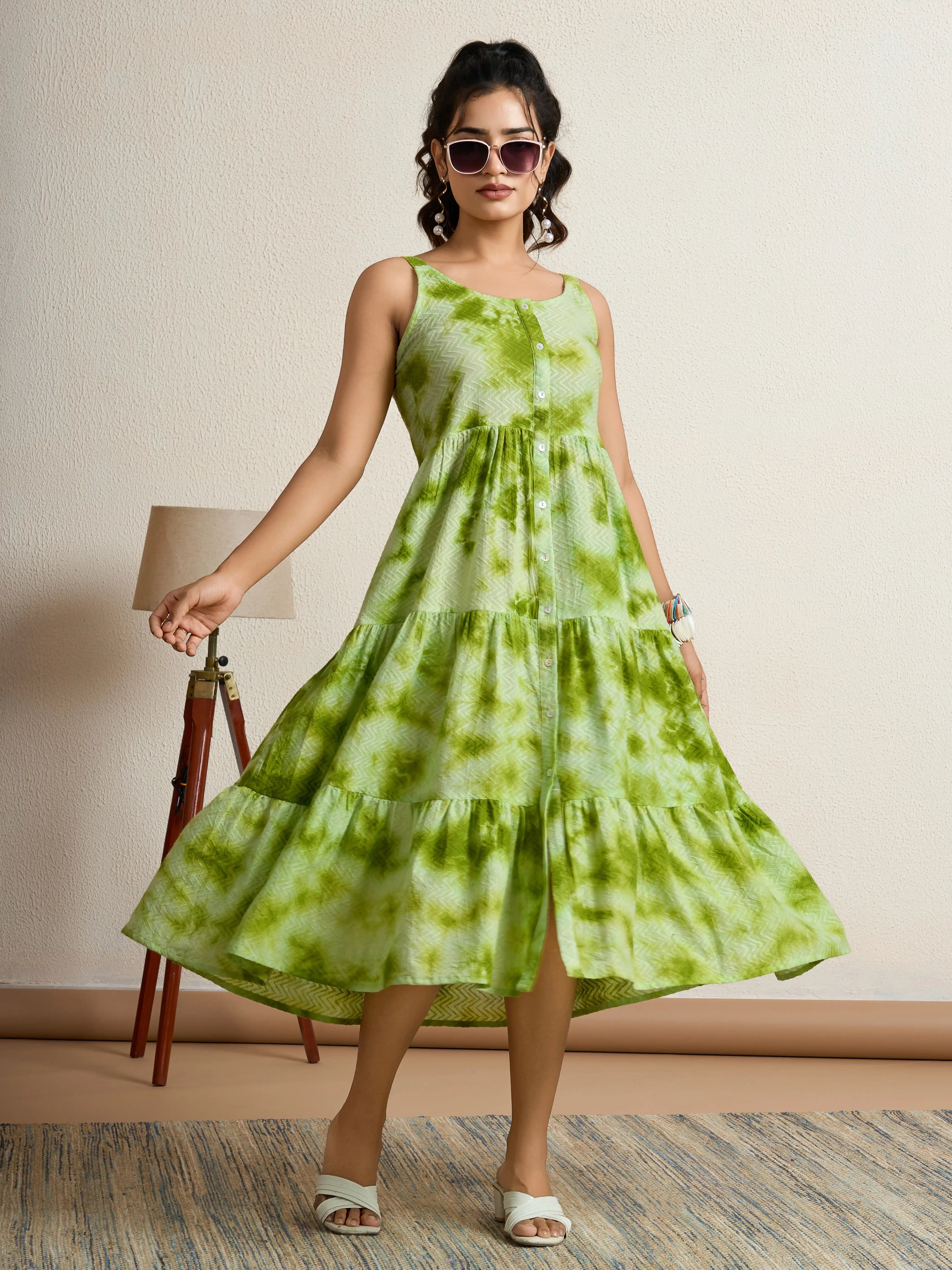 Leaf green Tie-dye dress