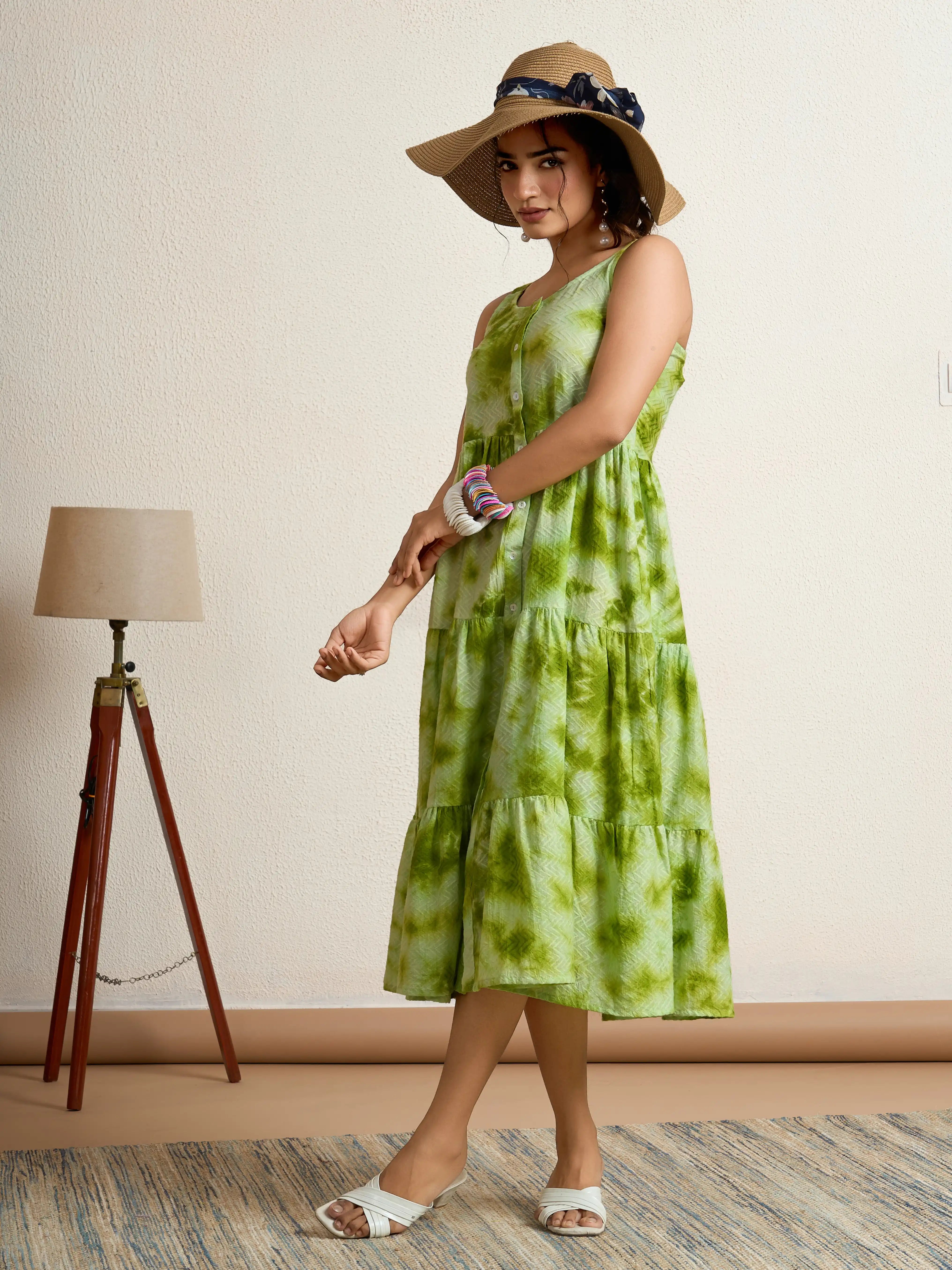 Leaf green Tie-dye dress