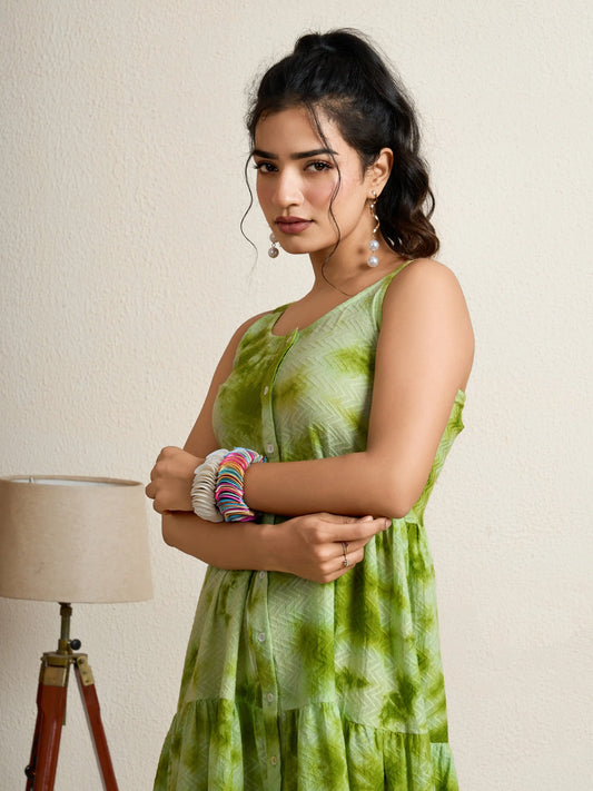 Leaf green Tie-dye dress