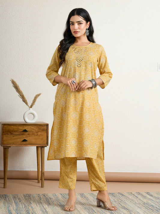 Yellow printed kurta set