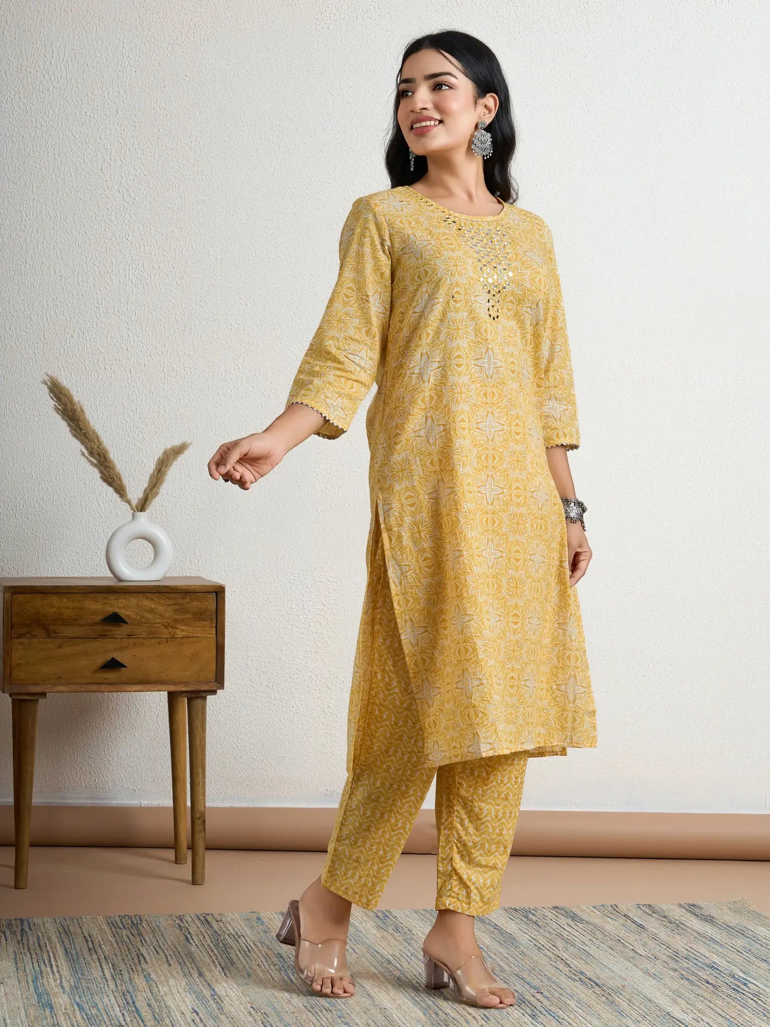 Yellow printed kurta set