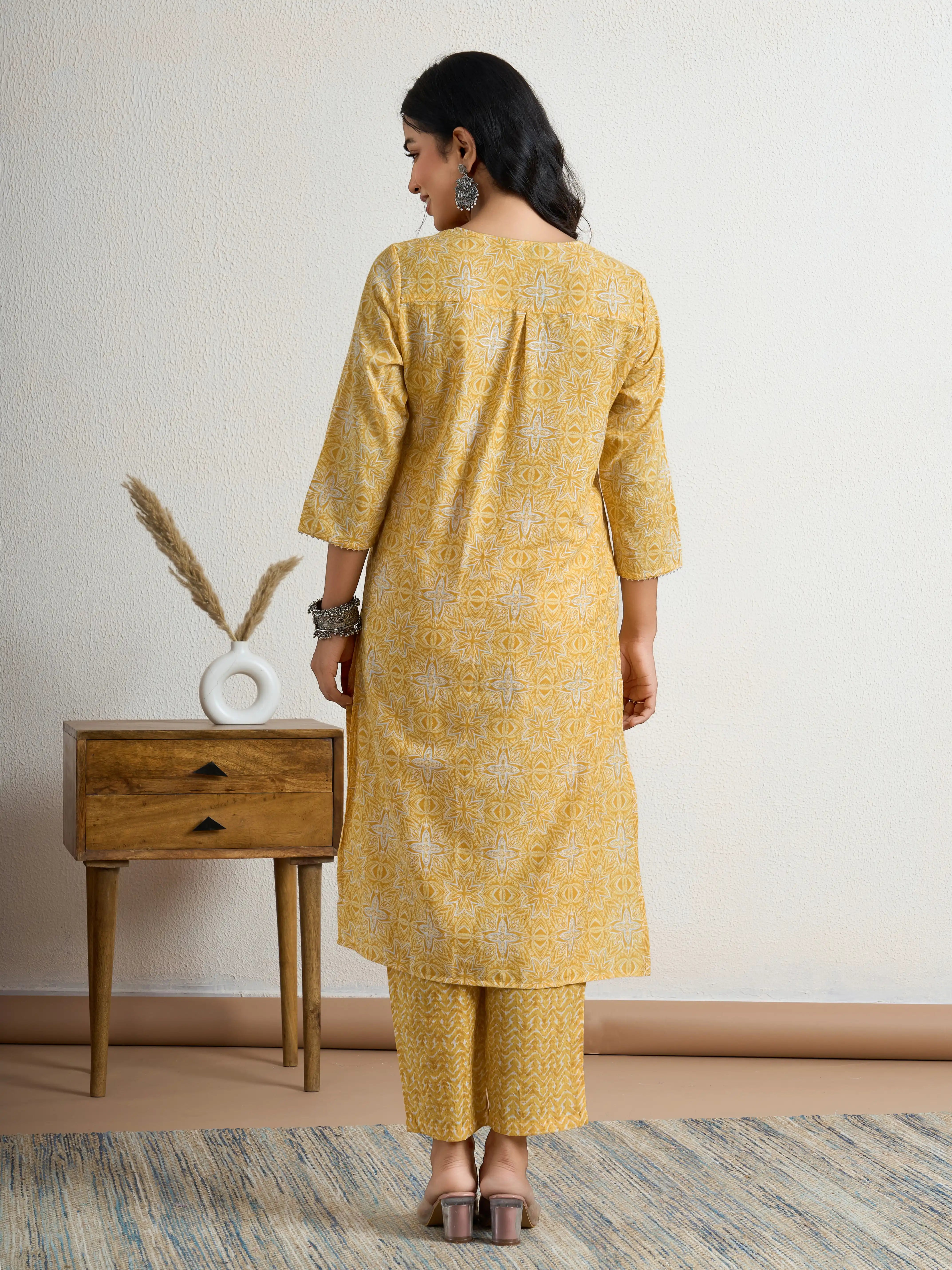 Yellow printed kurta set