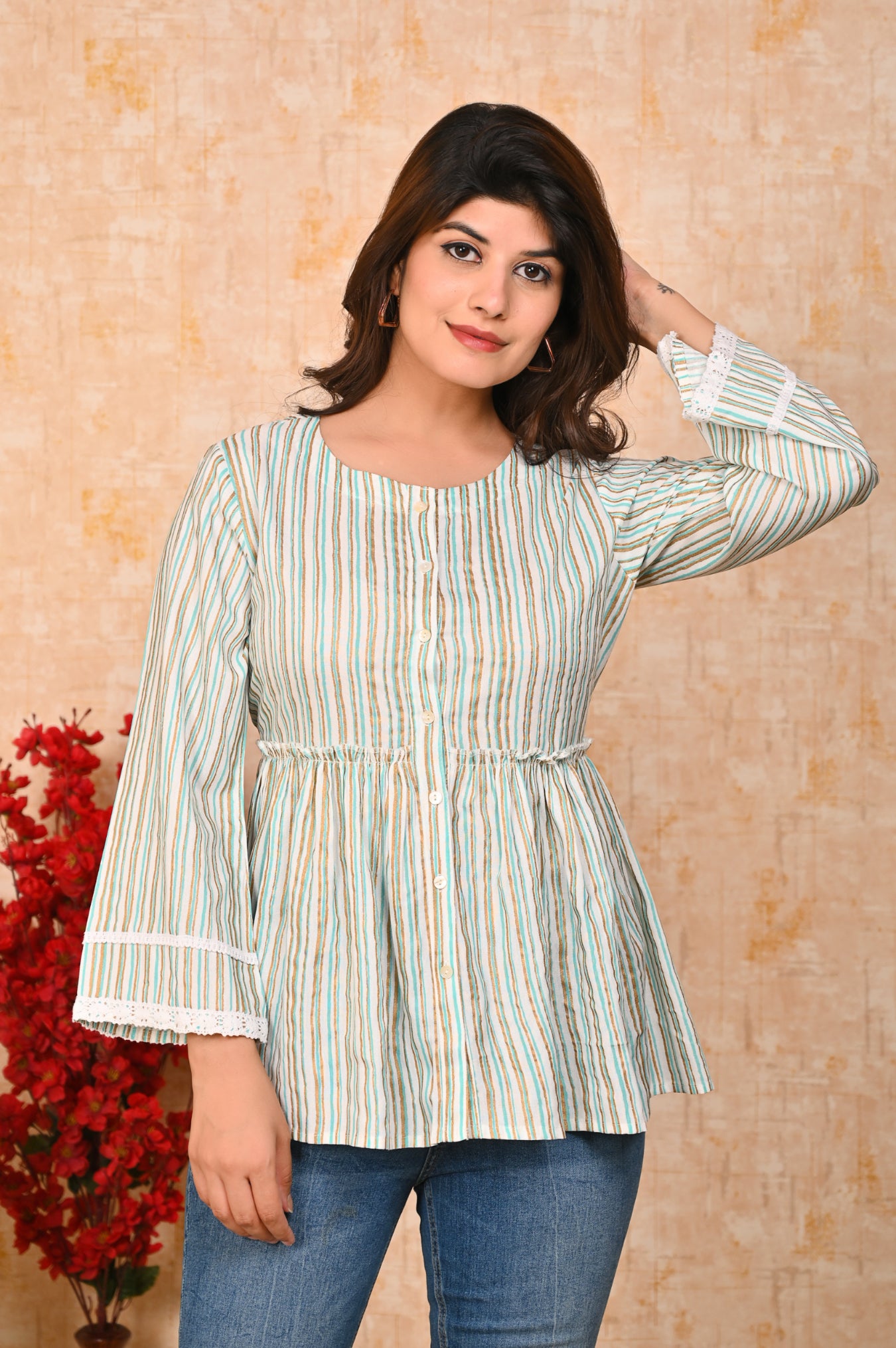 White printed Stripe short kurti